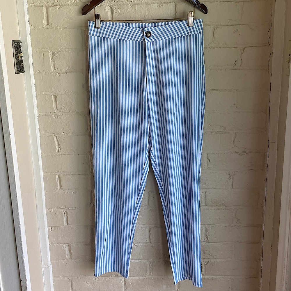 Shein size large light blue and white vertical stripped flowy summer boho
